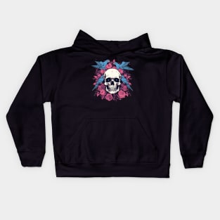 Skull with Birds and Floral Design Kids Hoodie